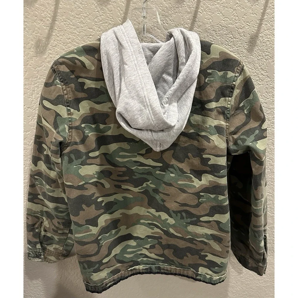 Dickies Girl Quilted Lined Canvas Jacket Youth Large Camo Full Buttoned - Hooded